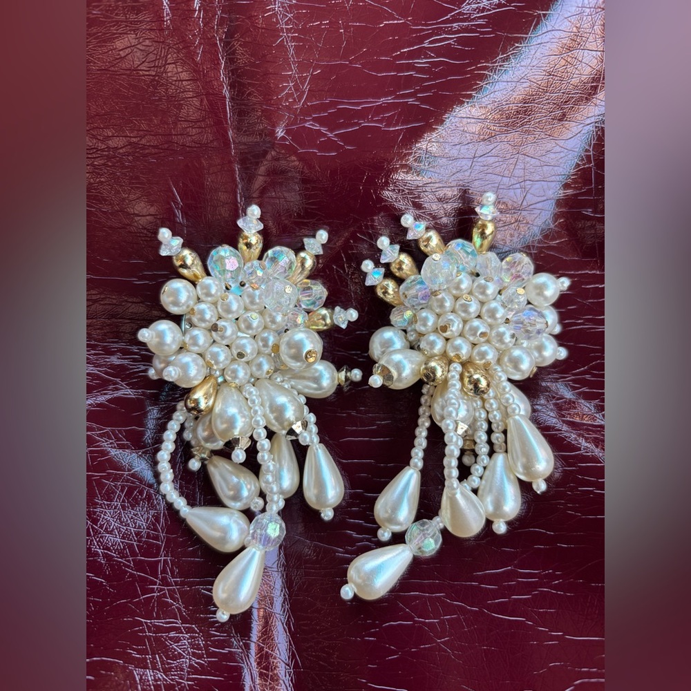 Faux PearlOff White  Iridescent Chandler Vintage Clip On